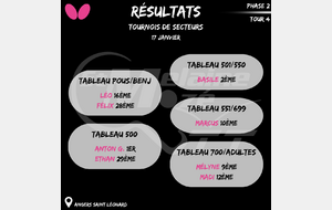 Résultat Tournoi de secteur 17/01