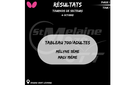 Résultat Tournoi de secteur 04/10